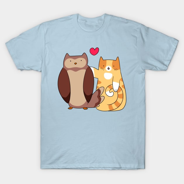 Tabby Cat Loves Owl T-Shirt by saradaboru